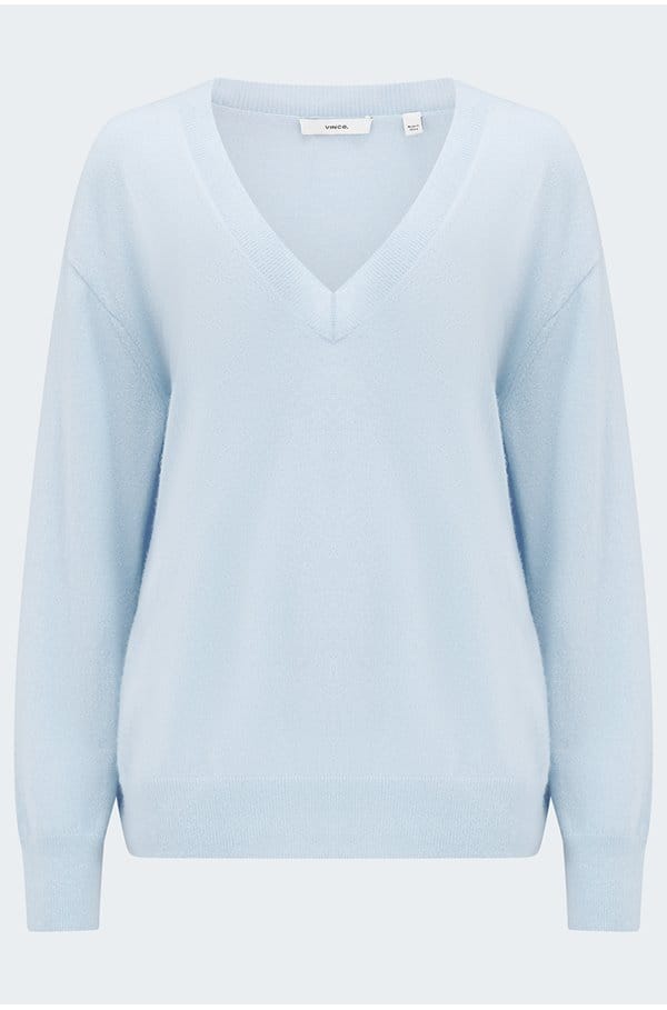 silk blend v neck sweater in aqua dew