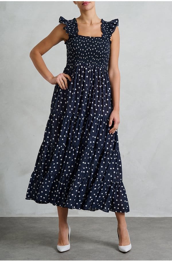 kendall dress in bohemia spot deep navy