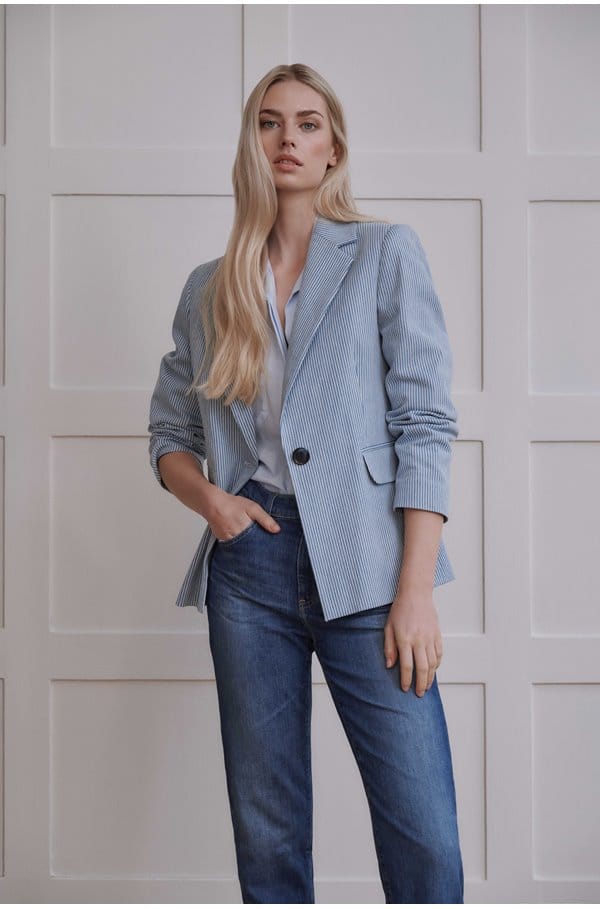 stripe blazer in chambray