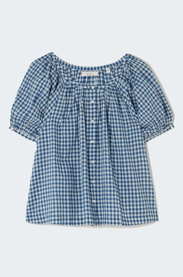 june top in blue gingham