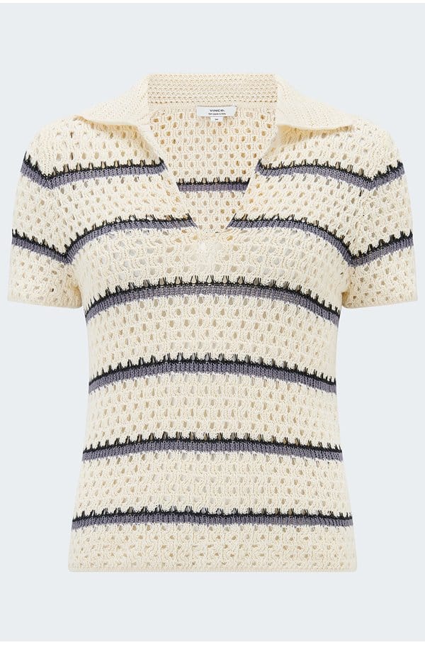 macrame stripe henley in off white combo