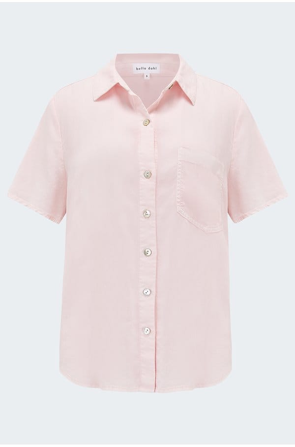 short sleeve pocket button down in petal pink 
