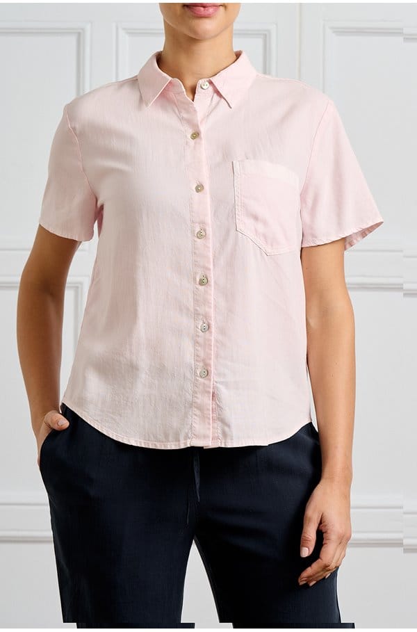 short sleeve pocket button down in petal pink