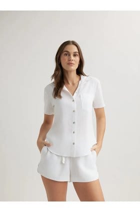 Short Sleeve Pocket Button Down in White