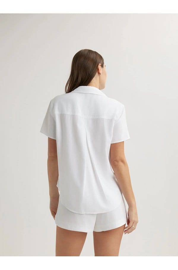 short sleeve pocket button down in white