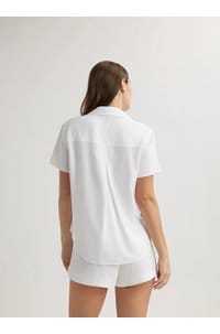 short sleeve pocket button down in white