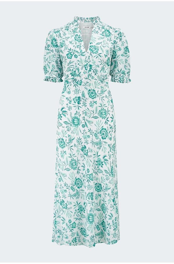 irina dress in green palm floral 