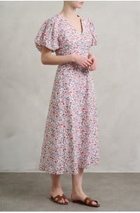 elisa midi dress in red trailing feather print