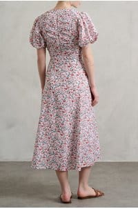 elisa midi dress in red trailing feather print
