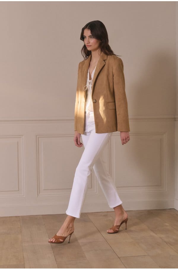 suede blazer in tan