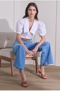 poplin sailor top in white