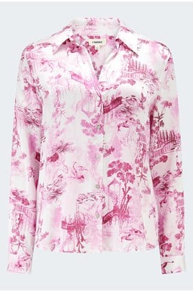 Tyler Long Sleeve Blouse in White Pink Toile