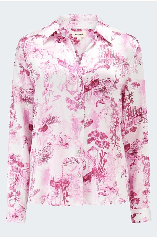 tyler long sleeve blouse in white pink toile