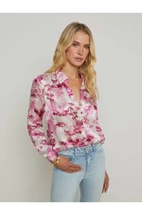 tyler long sleeve blouse in white pink toile