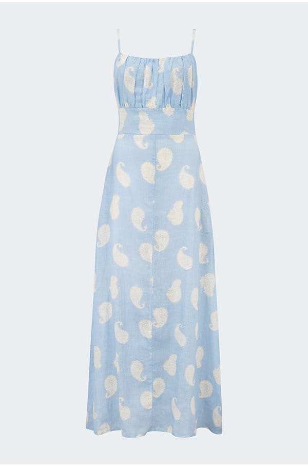 ely dress in periwinkle paisley