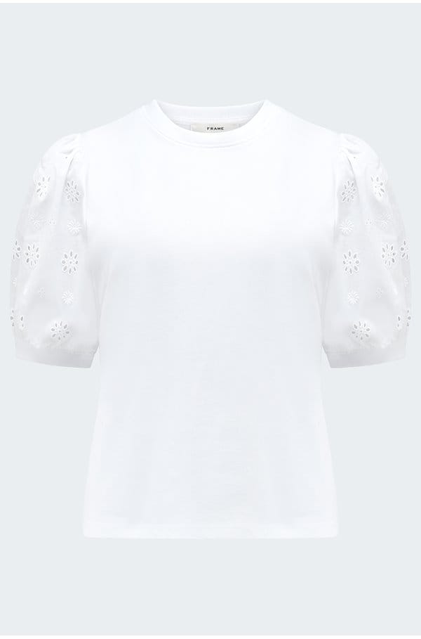 lace sleeve tee in white