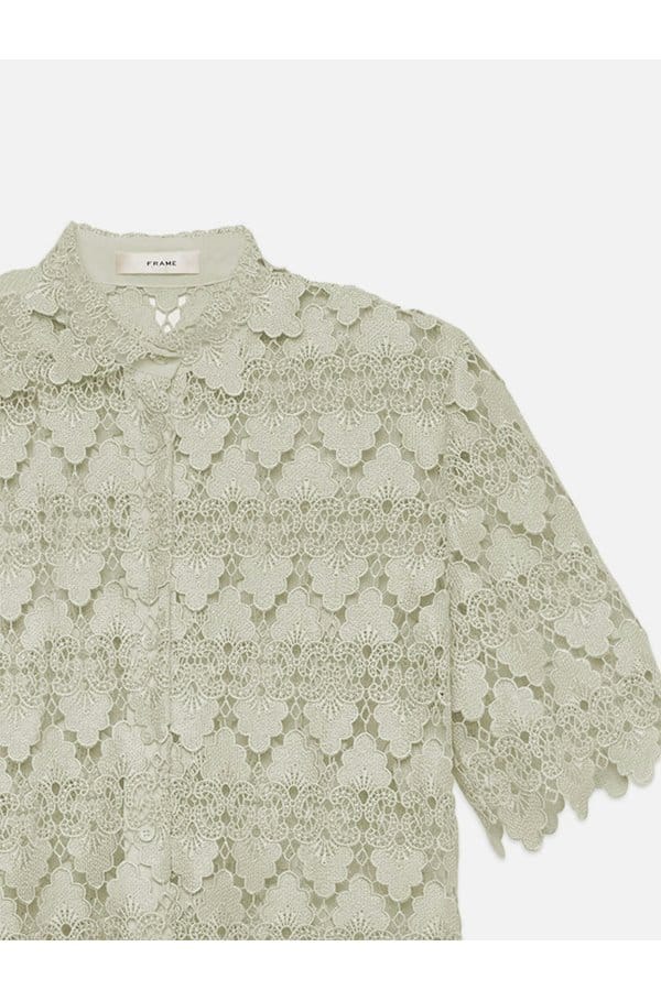 lace button up shirt in soft mint