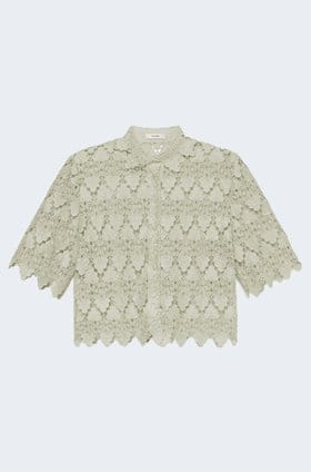 Lace Button Up Shirt in Soft Mint