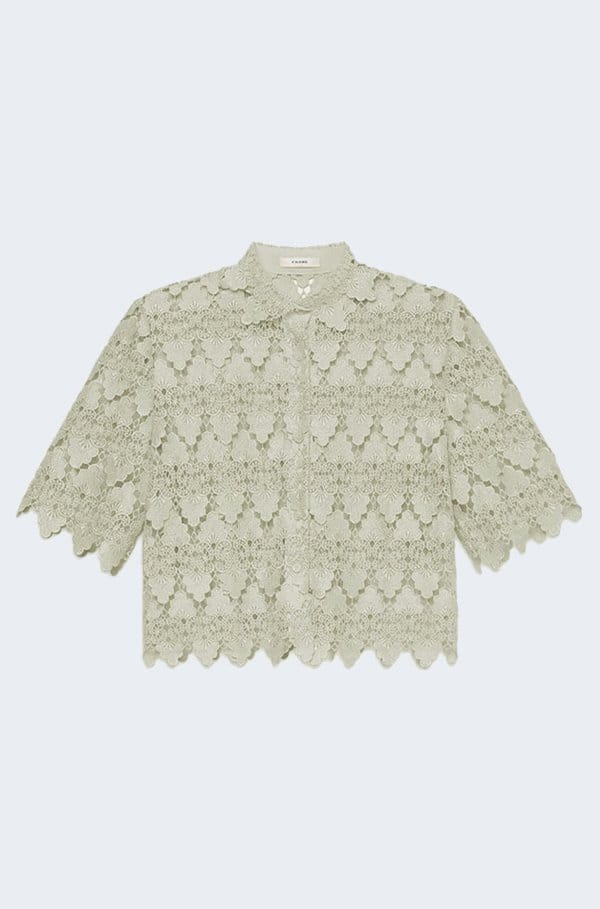 lace button up shirt in soft mint