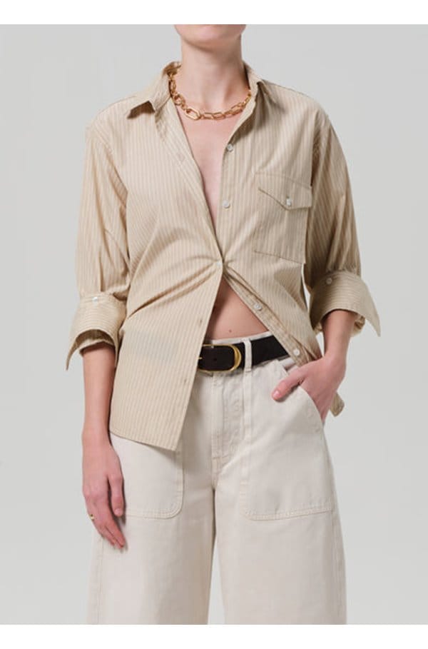 shay shirt in khaki stripe