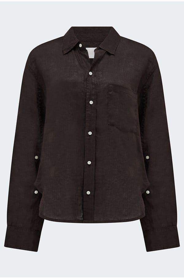 kayla shrunken linen shirt in chocolate