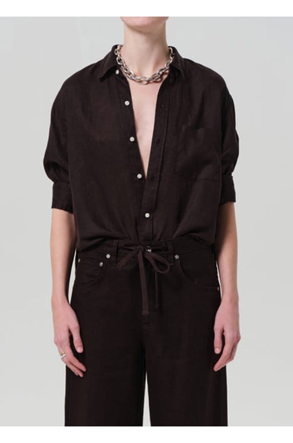 kayla shrunken linen shirt in chocolate