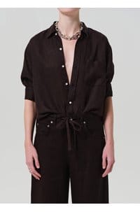 kayla shrunken linen shirt in chocolate
