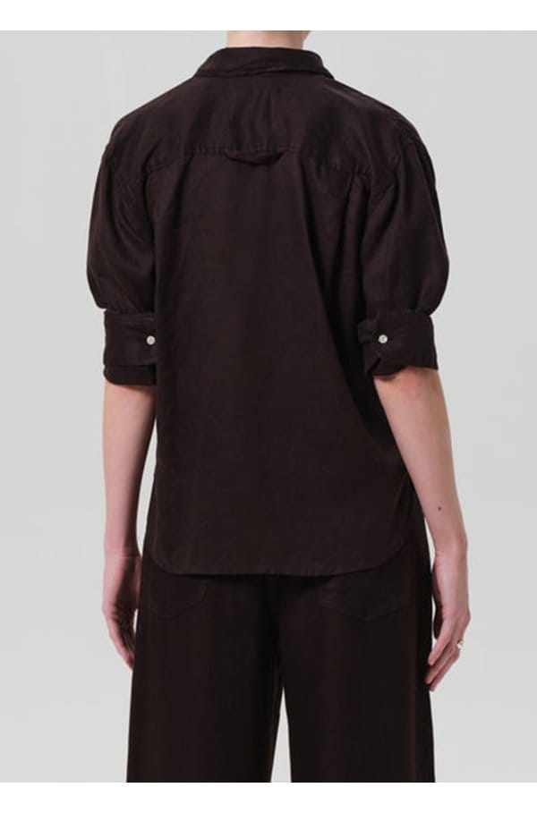 kayla shrunken linen shirt in chocolate