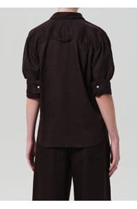 kayla shrunken linen shirt in chocolate