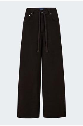 Brynn Drawstring Linen Trouser in Chocolate