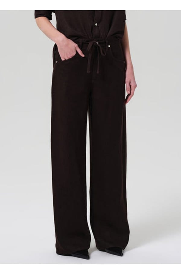 brynn drawstring linen trouser in chocolate