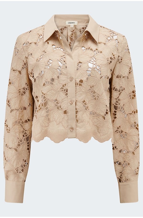 seychelle lace cropped blouse in almond