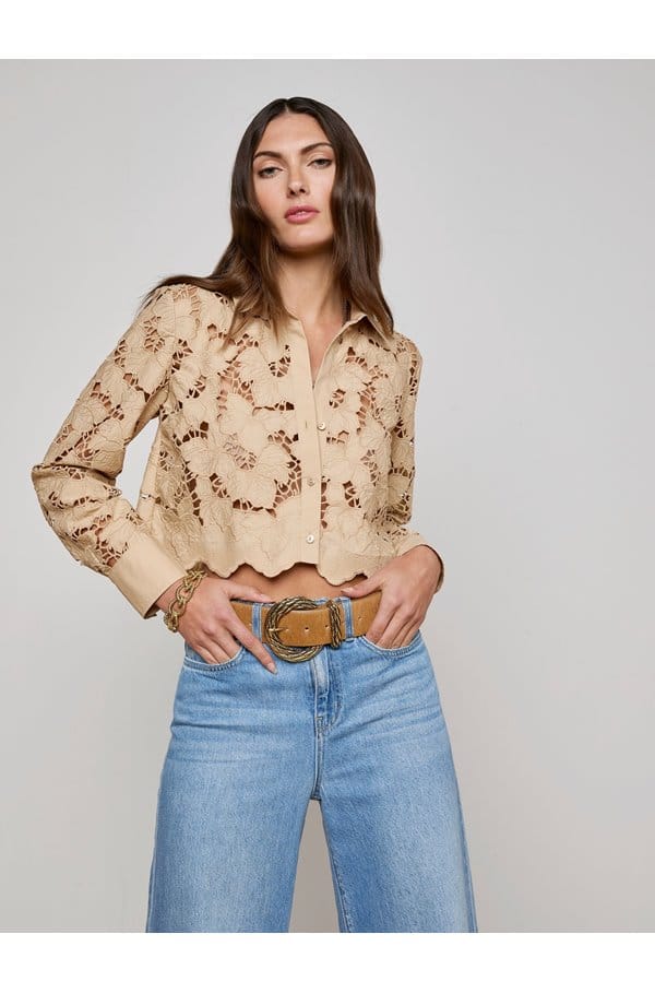 seychelle lace cropped blouse in almond