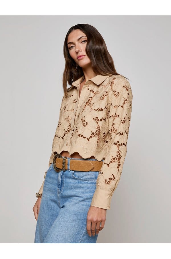 seychelle lace cropped blouse in almond