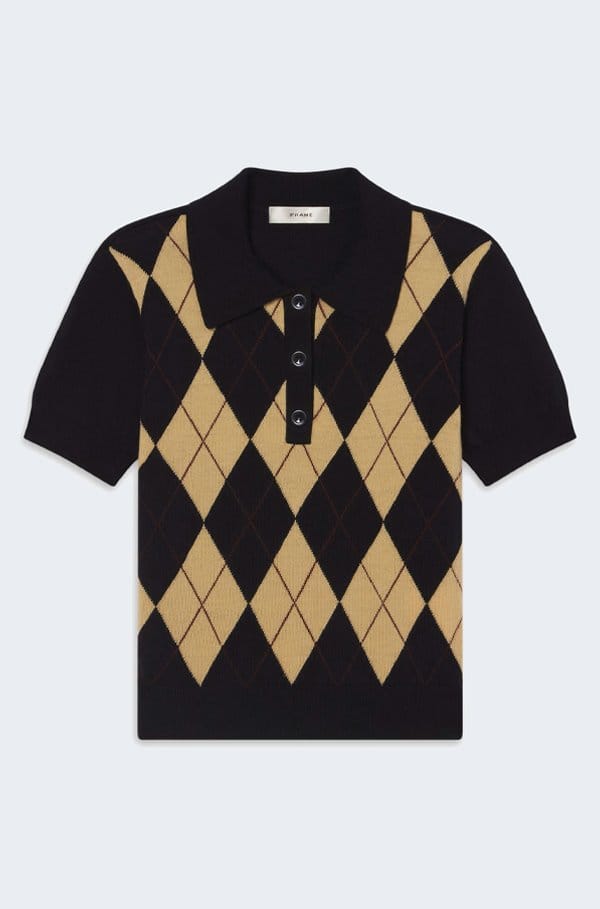 short sleeve argyle polo in navy multi