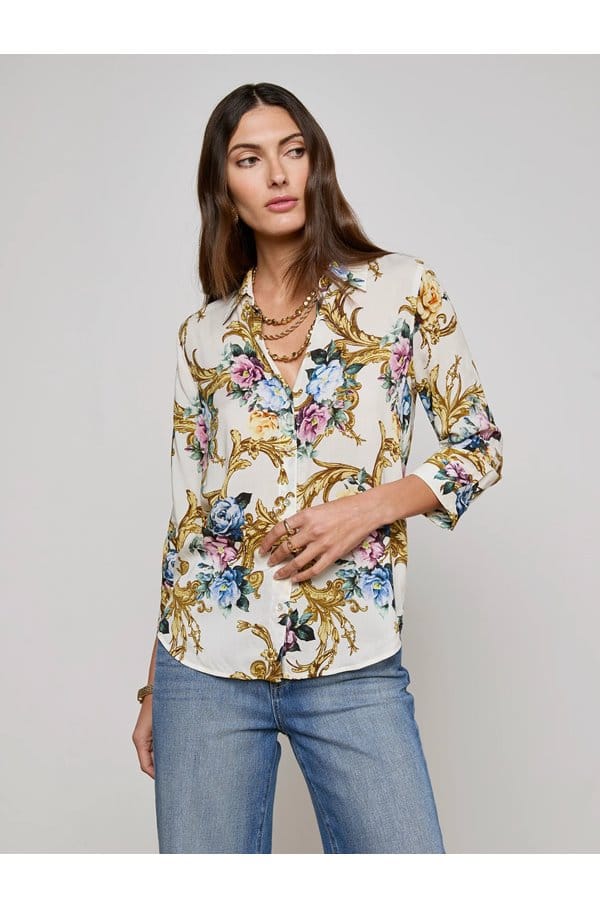 camille blouse in vintage white floral baroque