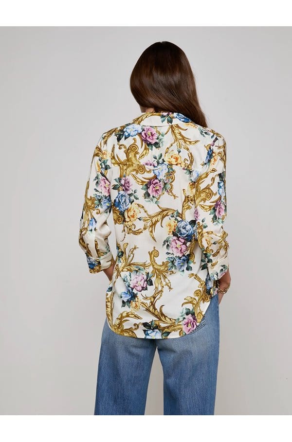 camille blouse in vintage white floral baroque