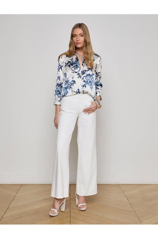 dani blouse in white blue painterly floral