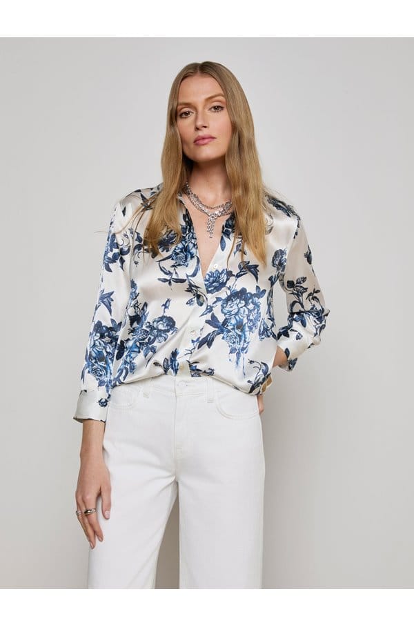 dani blouse in white blue painterly floral