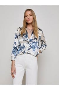 dani blouse in white blue painterly floral