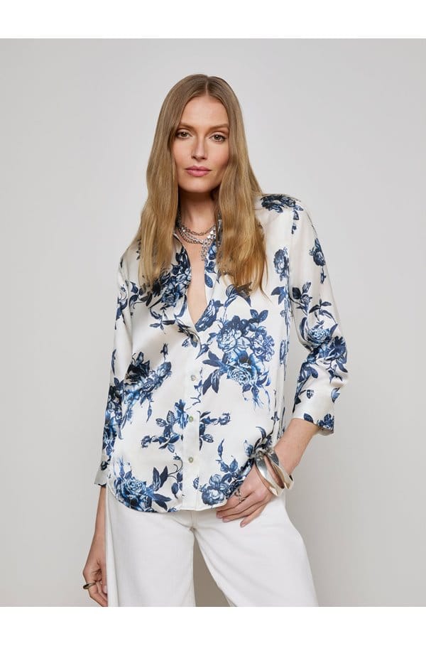 dani blouse in white blue painterly floral