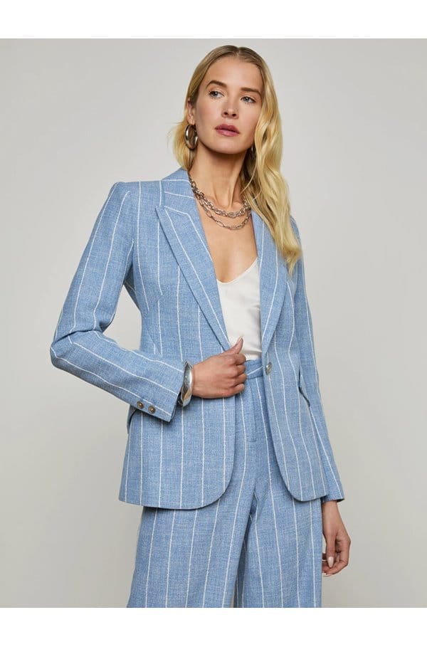 chamberlain pinstripe blazer in sky blue white