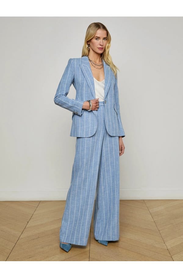 pilar pinstripe wide pant in sky blue white