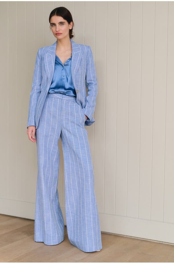 pilar pinstripe wide pant in sky blue white