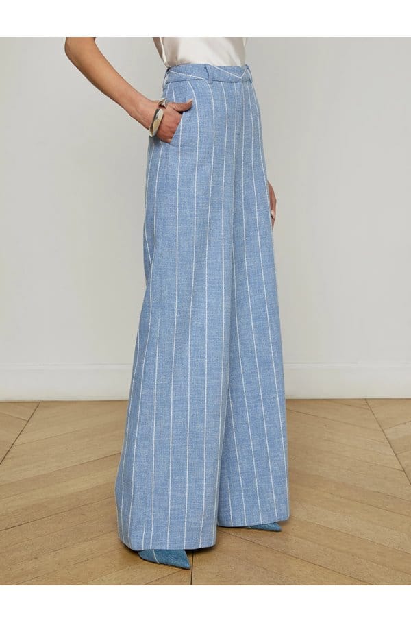 pilar pinstripe wide pant in sky blue white