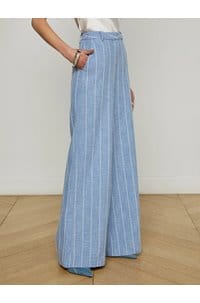pilar pinstripe wide pant in sky blue white