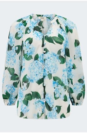 Teagan Blouse in Ivory Blue Hydrangea
