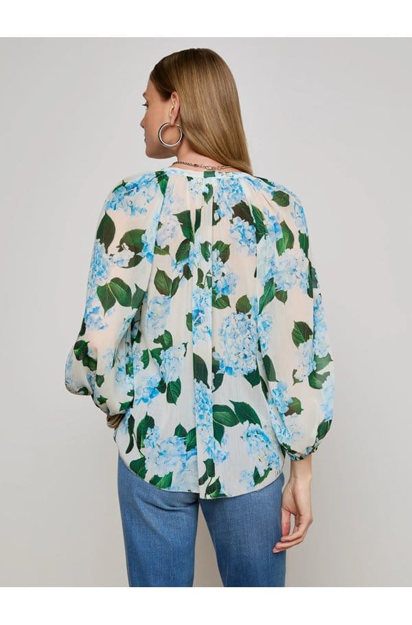 teagan blouse in ivory blue hydrangea