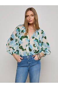 teagan blouse in ivory blue hydrangea