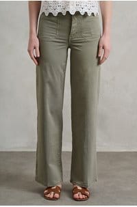 le slim palazzo in thyme with modernist pockets